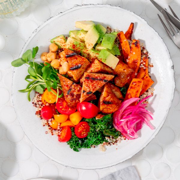 Sesame Ginger Tempeh Power Bowl with Quinoa and Sweet Potatoes