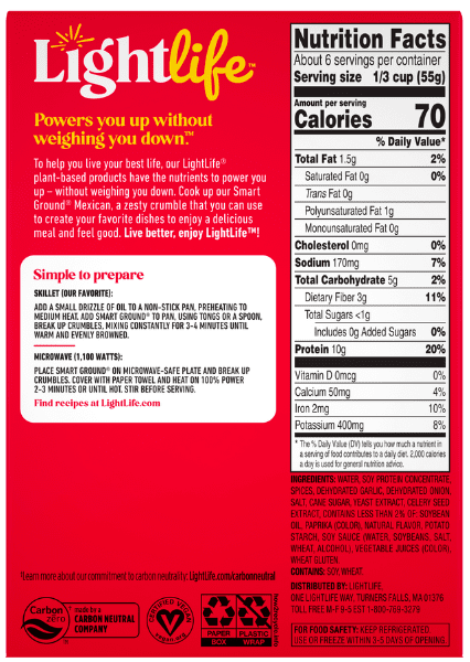 SMART GROUND MEXICAN Nutrition Facts